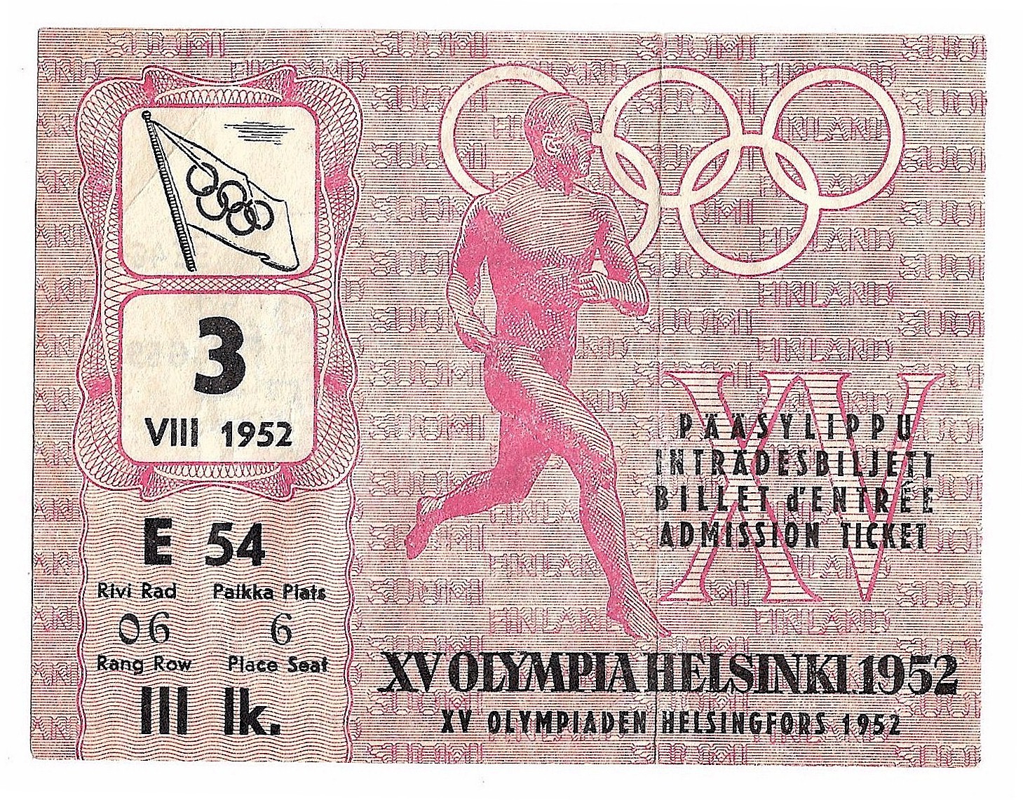 1952 Helsinki Ticket