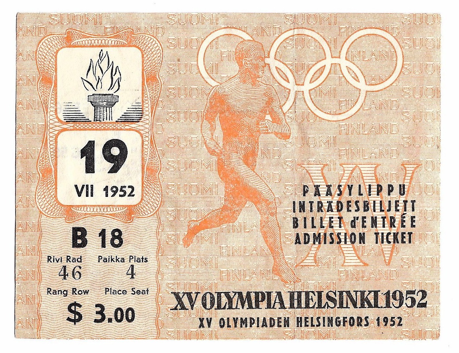 1952 Helsinki Ticket
